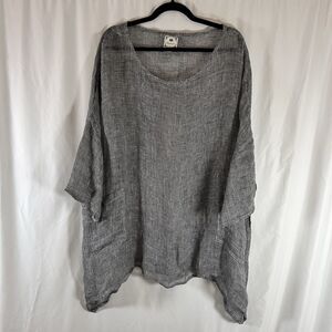 Namsar Cover Blouse Women's OS White Black Plaid 100% Linen Lightweight Sheer